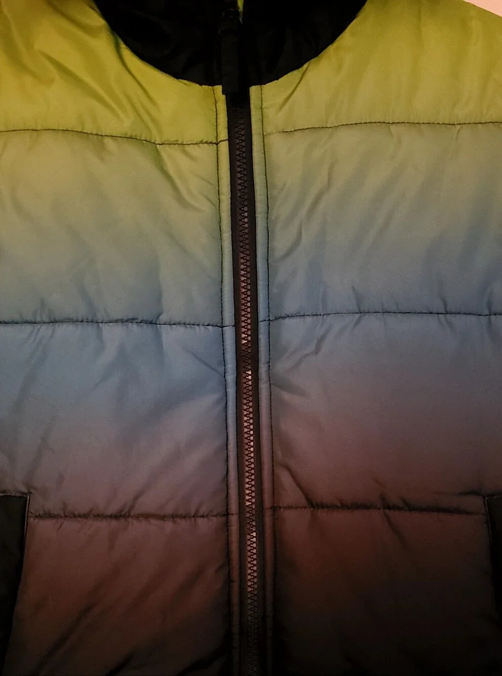 Kids Gradient Puffer Jacket with Hood - Blue / Green / Yellow Boys Sz S / 8